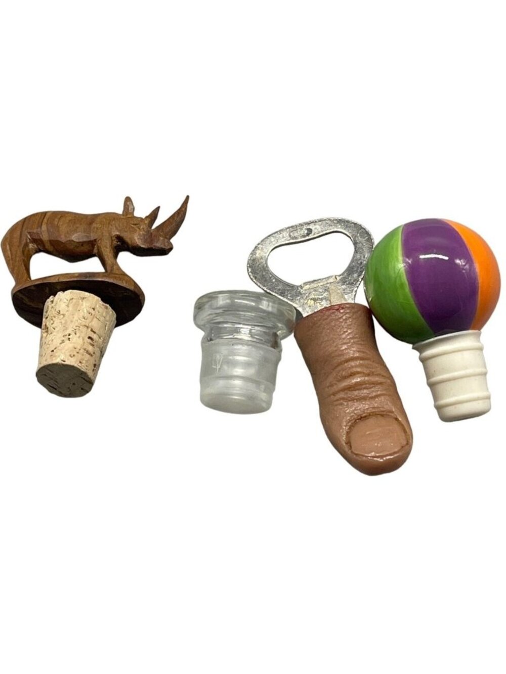 set of 3 bottle corks hot air balloon Rhino thumb with beer cap remover READ